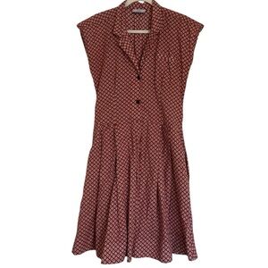 Title/A Retro Style Printed A Line Dress With Side Pockets Size Small